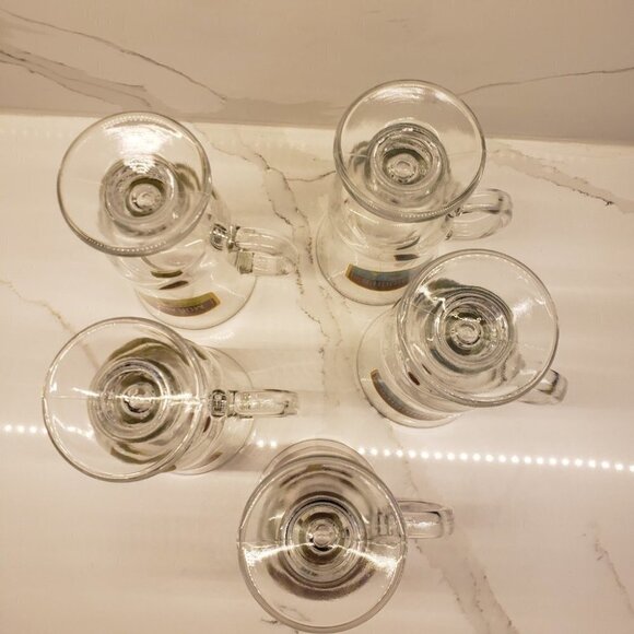 SET of 5 Irish Coffee Clear Glasses with logo Handle 2" Stem - Picture 7 of 14